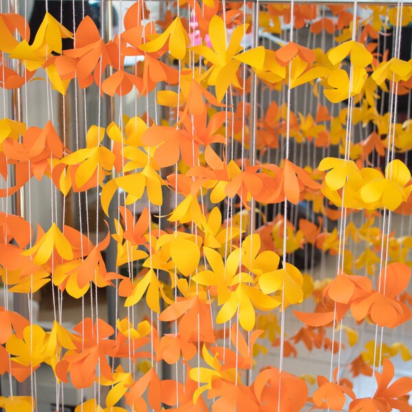 Orange Paper Flower Garland, Autumn Floral Backdrop, Wedding Flower Curtain, Birthday Party Garland