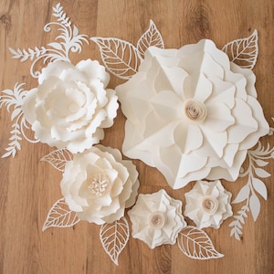 Off White Paper Flowers, Baby Shower Flowers, ASSEMBLED Flower Backdrop, Floral Wall Decor, Nursery Wall Flowers, Wedding Flower Backdrop