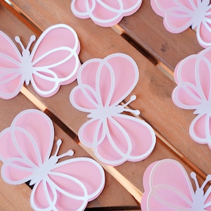 Pink and White Butterfly Cutouts (10 Pack) - Nursery Wall Decor, Birthday Party, Butterfly Theme Props