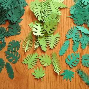 Coriandoli di foglie tropicali, decorazioni per feste Luau, decorazioni per tavoli nella giungla, COLORI PERSONALIZZATI, decorazioni per feste hawaiane, 100 pezzi