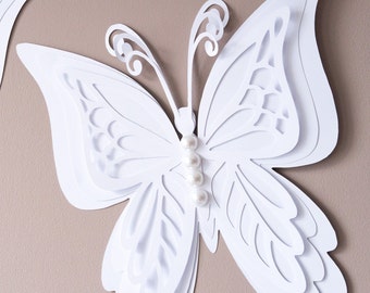 Giant Paper Butterfly, White Butterfly Cut Outs, Nursery Wall Decor, Baby Shower Backdrop, 3D Butterfly Backdrop, Large Butterfly Decor