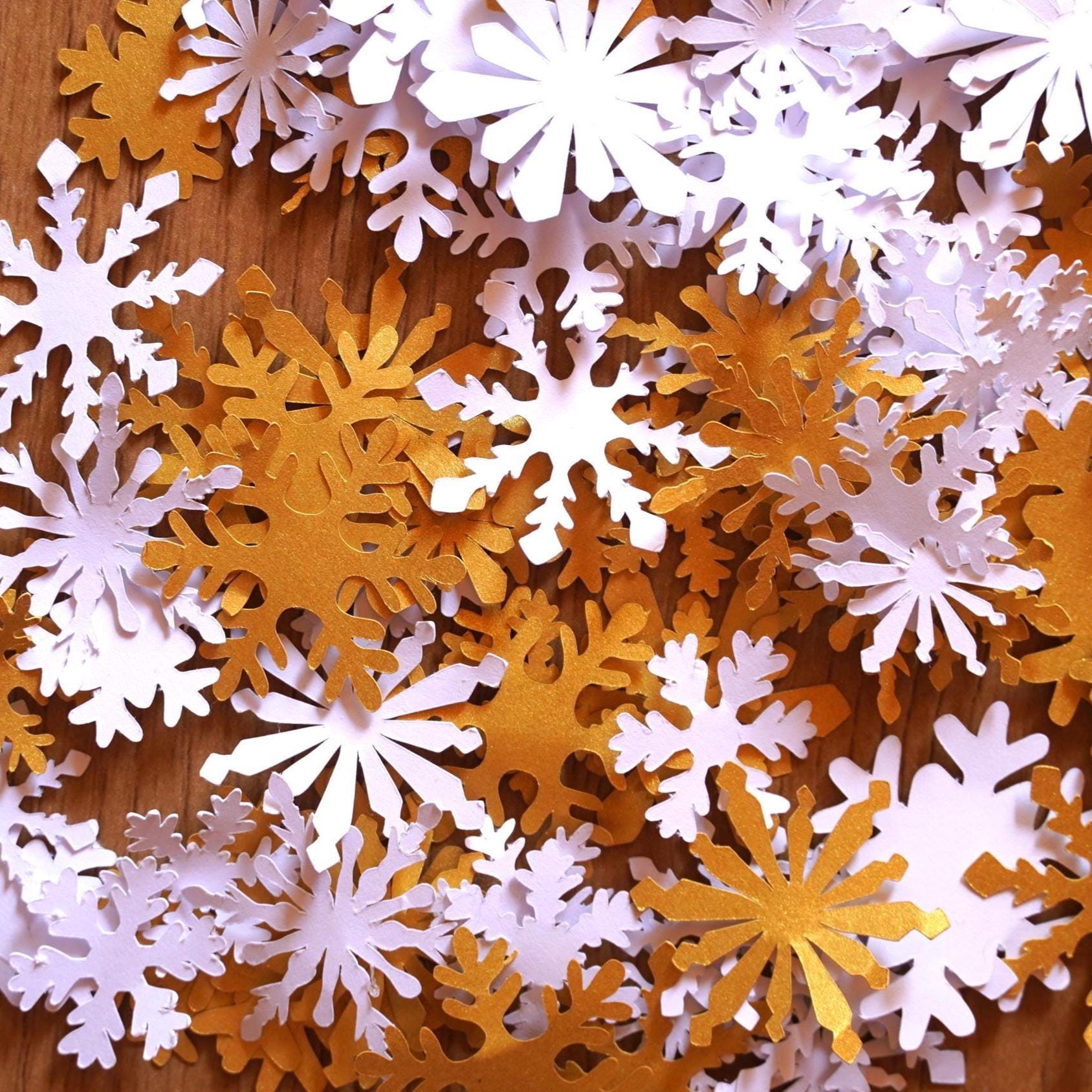Gold & White Paper Snowflake Confetti: Winter Wedding Table Decor (100 Pieces)