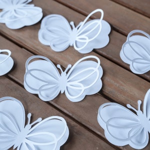 Kleine weiße Schmetterling Ausschnitte, Packung mit 10, Schmetterling Thema Dekor, Geburtstag Party Requisiten, Kinderzimmer Wand Dekoration