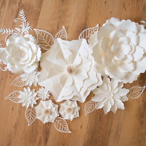 Ivory Paper Flower Set, Floral Backdrop Decor for Weddings, Nursery Wall Art