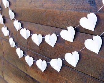 Ivory Heart Garland for Wedding Arch, Valentine's Day Backdrop, Bridal Shower Decor - Custom Color Bunting