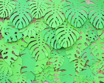 Recortes de hojas de monstera de papel tropical, decoración para fiesta de cumpleaños de safari, paquete de 50, baby shower de selva