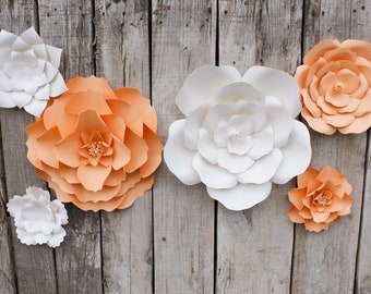 Set of 6 Paper Flowers for Nursery Wall Decoration, Baby Shower Backdrop, Wedding Flowers