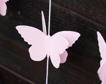 Pale Pink 3D Butterfly Garland, First Birthday Backdrop, Baby Shower Decor, Hanging Butterflies