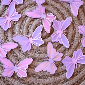Gelaagde papieren vlinderuitsparingen, set van 10, decor verjaardagsfeestje vlinder, babyshower, stansvormen vlinder