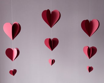 Wedding Red Hearts Garland, Bridal Shower Photo Prop Heart Decor, Valentines Hanging Backdrop, Baby Shower Decor