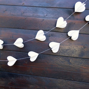 3D Ivory Paper Heart Garland for Wedding Decor, Heart Bunting, Valentines Day Garland, Bridal Shower Decor image 9