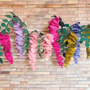 Glicine di carta, Fiore di glicine appeso, Decorazione della parete del fiore di carta, Sopra i fiori del presepe, Sfondo di nozze, Decorazione della parete della scuola materna, Decorazione del baby shower
