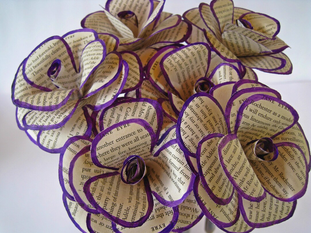 Flower Bouquet, Book Page Roses, Book Paper Flowers, Roses With Stems