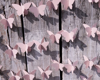 Rose Gold Butterfly Garland, 3D Wall Hanging Butterflies for Home Decor, Nursery Art, Weddings, Pack of 10, Bridal Shower Decor