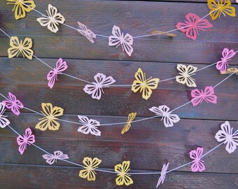 Papieren vlinderslinger, babyshowerslinger, bruiloftsdecor, babyshowerachtergrond, vlinderverjaardagsfeestdecor