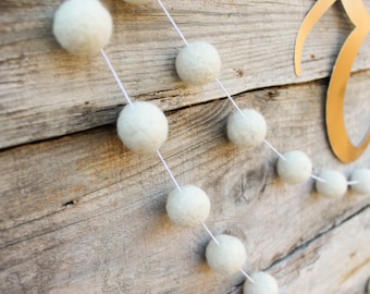 Ivory Felt Ball Garland, Felt Ball Bunting, Felt Pom Pom Garland, Nursery Garland, Wool Felt Balls, Baby Shower Decor, Kids Room Decor