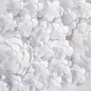27 White Paper Flower Set for Wedding Decor, Table Centerpieces, Bridal Shower Decor