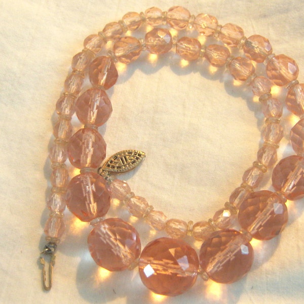 Vintage jewelry 1930s pale pink Gablonz rose Czech crystal beads beaded choker necklace vintage choker