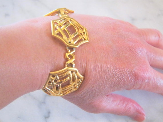 Vintage jewelry signed Monet gold tone statement … - image 1