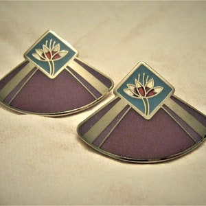 Vintage Jewelry signed Laurel Burch earrings water lily earrings post earrings vintage enamel cloisonne earrings
