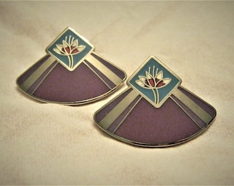 Vintage joyería firmada Laurel Burch pendientes de lirio de agua post pendientes vintage esmalte cloisonne pendientes