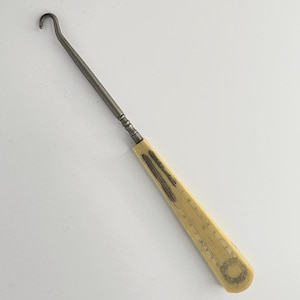 Antique Shoe Button or Lace Hook with a Decorated Celluloid Handle