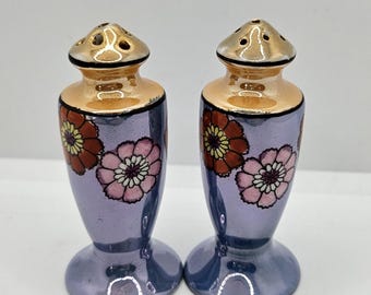 Vintage Lusterware Japanese Salt & Pepper Shakers Floral Motif