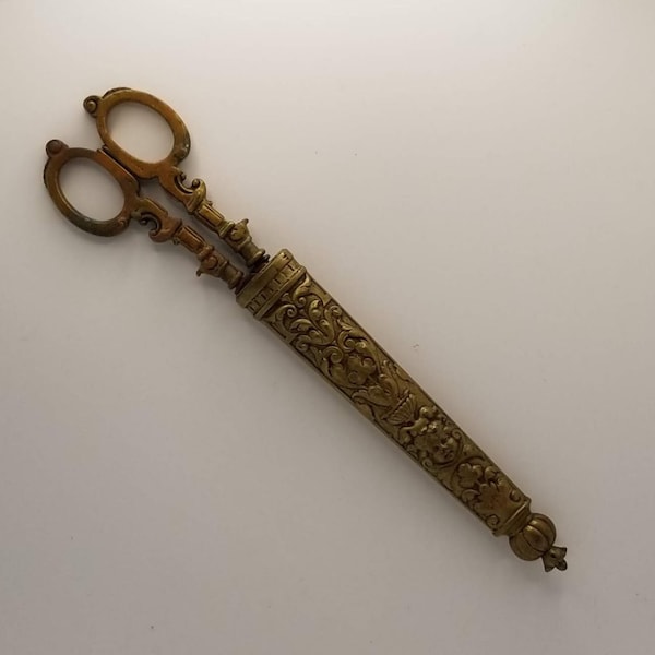 Ornate Antique Scissors with Decorative Metal Sheath