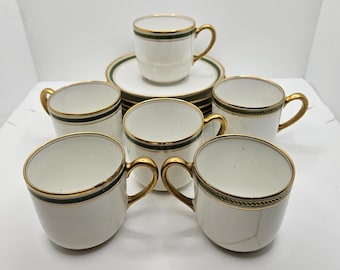 Green & Gold Limoges Demitasse Cups and Saucers