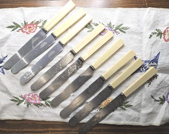 Antique English Table Knives with Celluloid Handles - Set of 9