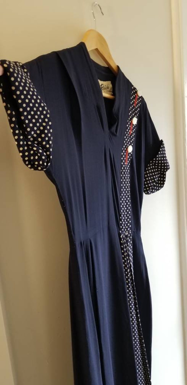 1940s Vintage Navy Blue Dress With White Polka Dots Reich - Etsy