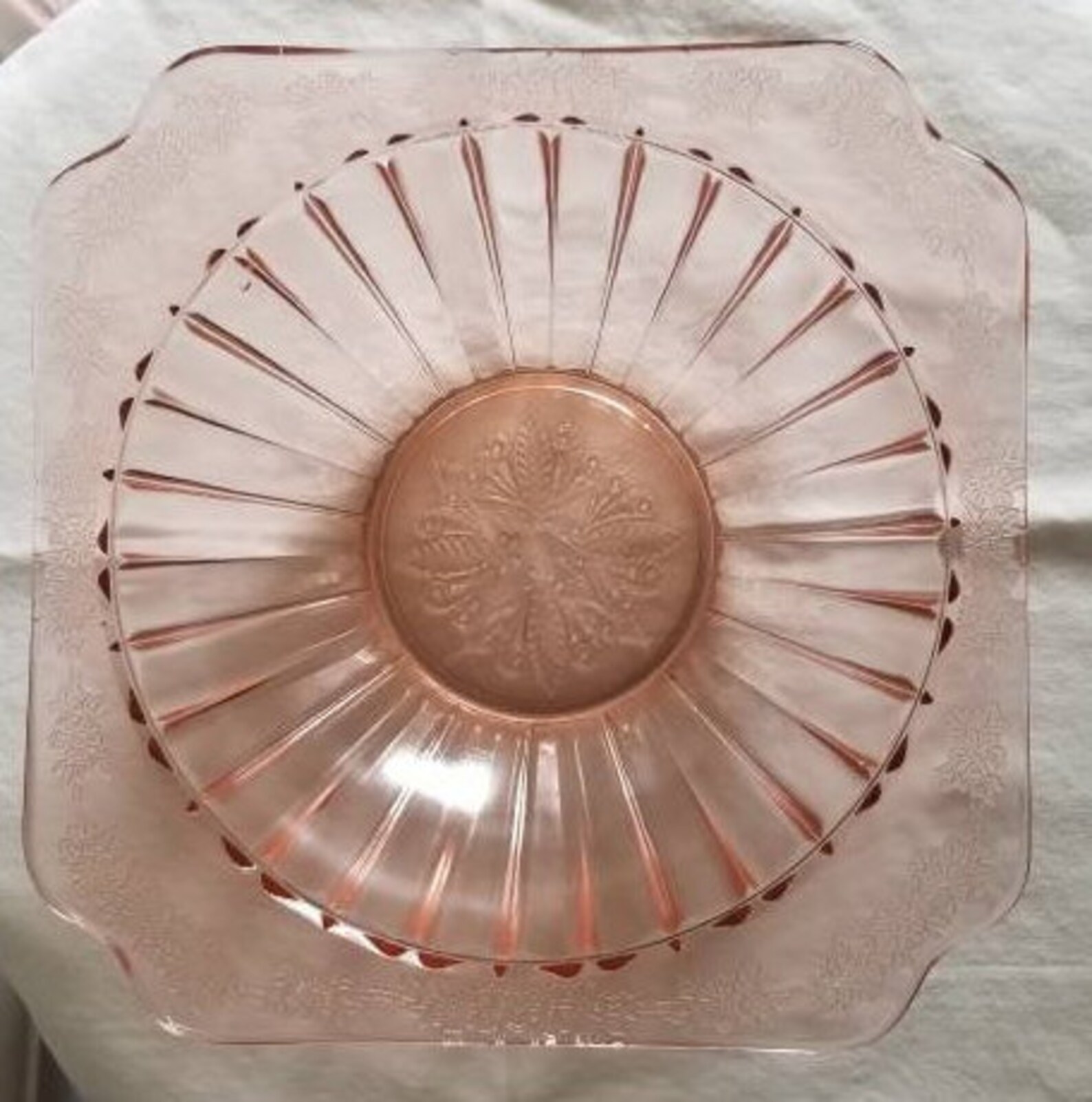 Pink Depression Glass Square Bowl Cherry Blossom Pattern 1930s Etsy