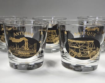 Set of 5 Vintage "Antique" Rocks Glasses