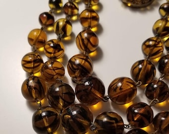 Striped Lucite Beaded Necklace Vintage 1950s