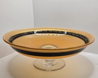 Antique Moser Bohemian Glass Compote - Orange, Black and Gold