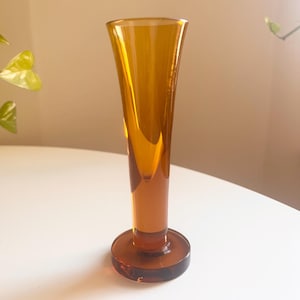 Vintage 70s mid century modern small minimalist amber gold decorative vase