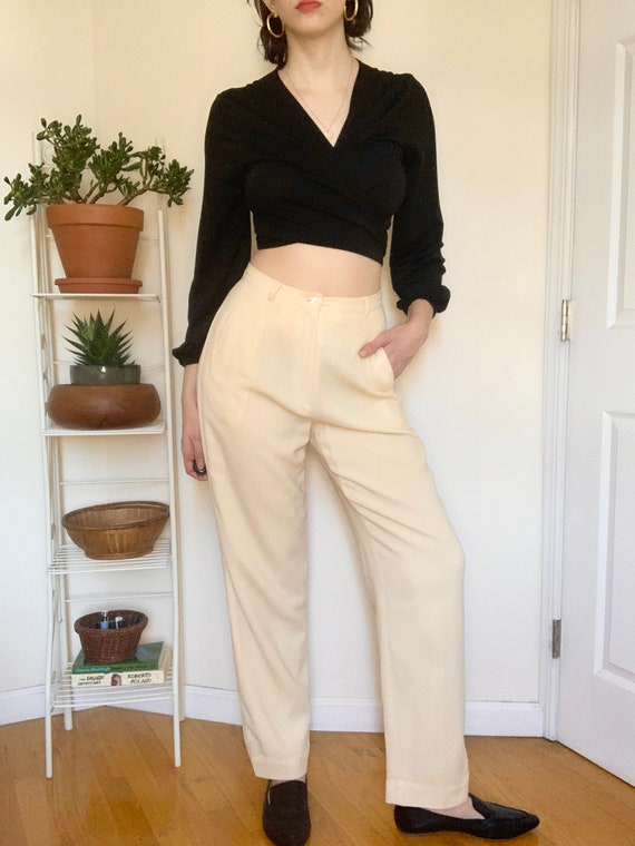 Vintage High Waisted Cream Wool Trouser Pants