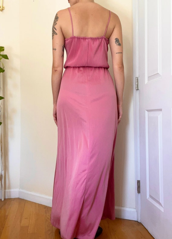 Vintage 70s pink pleated maxi dress - image 6