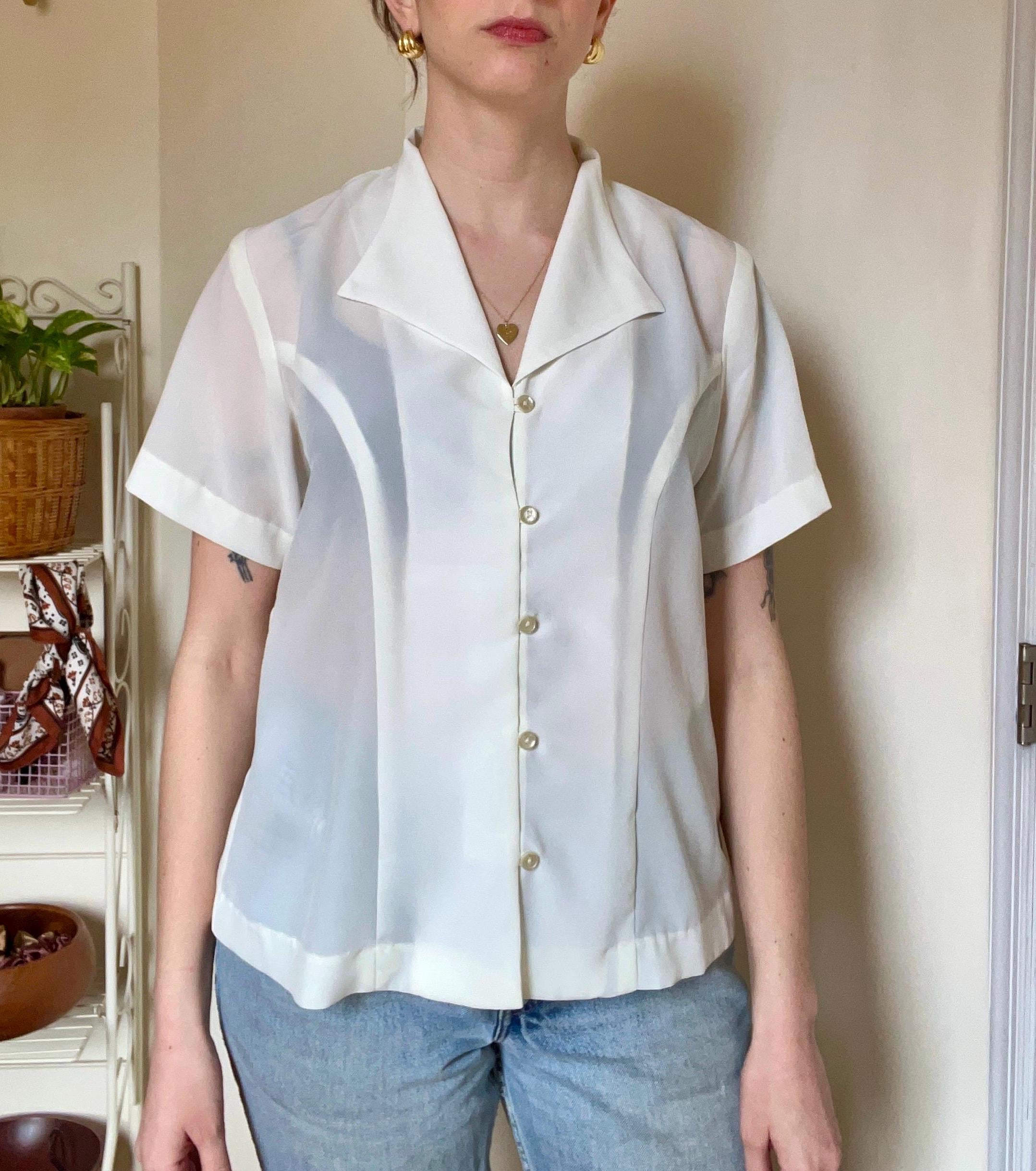 トップス 80s- White see-through shirt 80s Transparent Top - Etsy Canada
