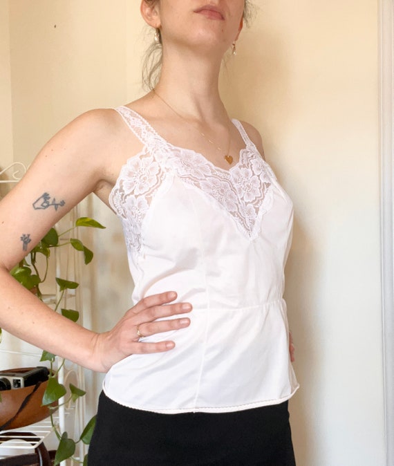 Vintage 1970s lingerie small white lacy camisole … - image 3