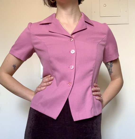 1990s Vintage Pink Tailored Short Sleeve Button D… - image 2