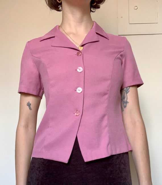 1990s Vintage Pink Tailored Short Sleeve Button D… - image 1