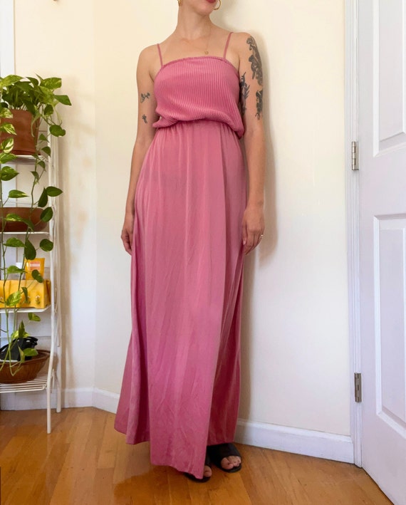 Vintage 70s pink pleated maxi dress - image 2