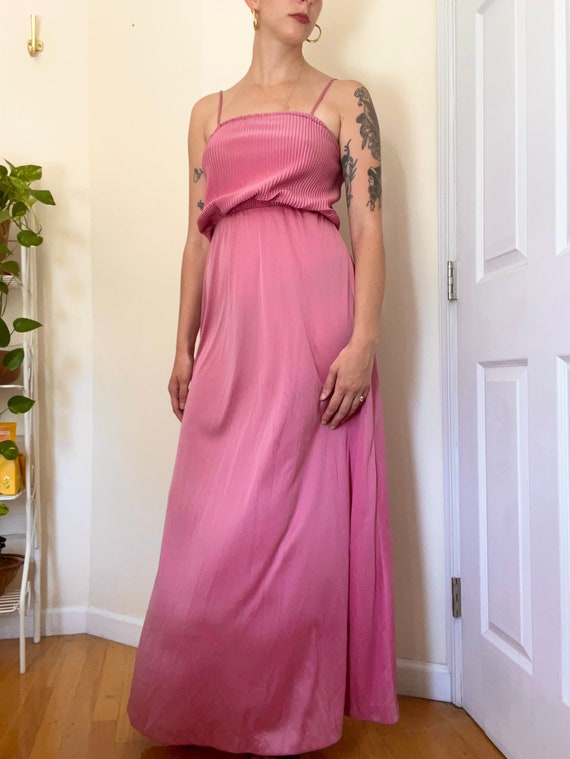 Vintage 70s pink pleated maxi dress - image 3