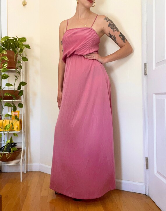 Vintage 70s pink pleated maxi dress - image 1