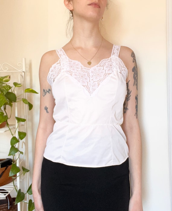 Vintage 1970s lingerie small white lacy camisole … - image 2