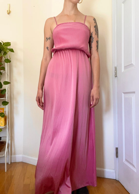 Vintage 70s pink pleated maxi dress - image 4