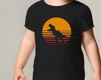 Dinosaur Tee Shirt, Jurassic Sunset Tee, Dino T Shirt, Graphic White Shirt, Toddler Tee Shirt, Modern Toddler Tee, Kid Unisex Shirt