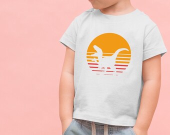 Dinosaur Tee Shirt, Jurassic Sunset Tee, Dino T Shirt, Graphic White Shirt, Toddler Tee Shirt, Modern Toddler Tee, Kid Unisex Shirt