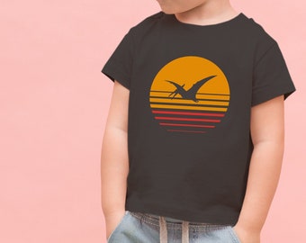 Dinosaur Tee Shirt, Jurassic Sunset Tee, Dino T Shirt, Graphic White Shirt, Toddler Tee Shirt, Modern Toddler Tee, Kid Unisex Shirt